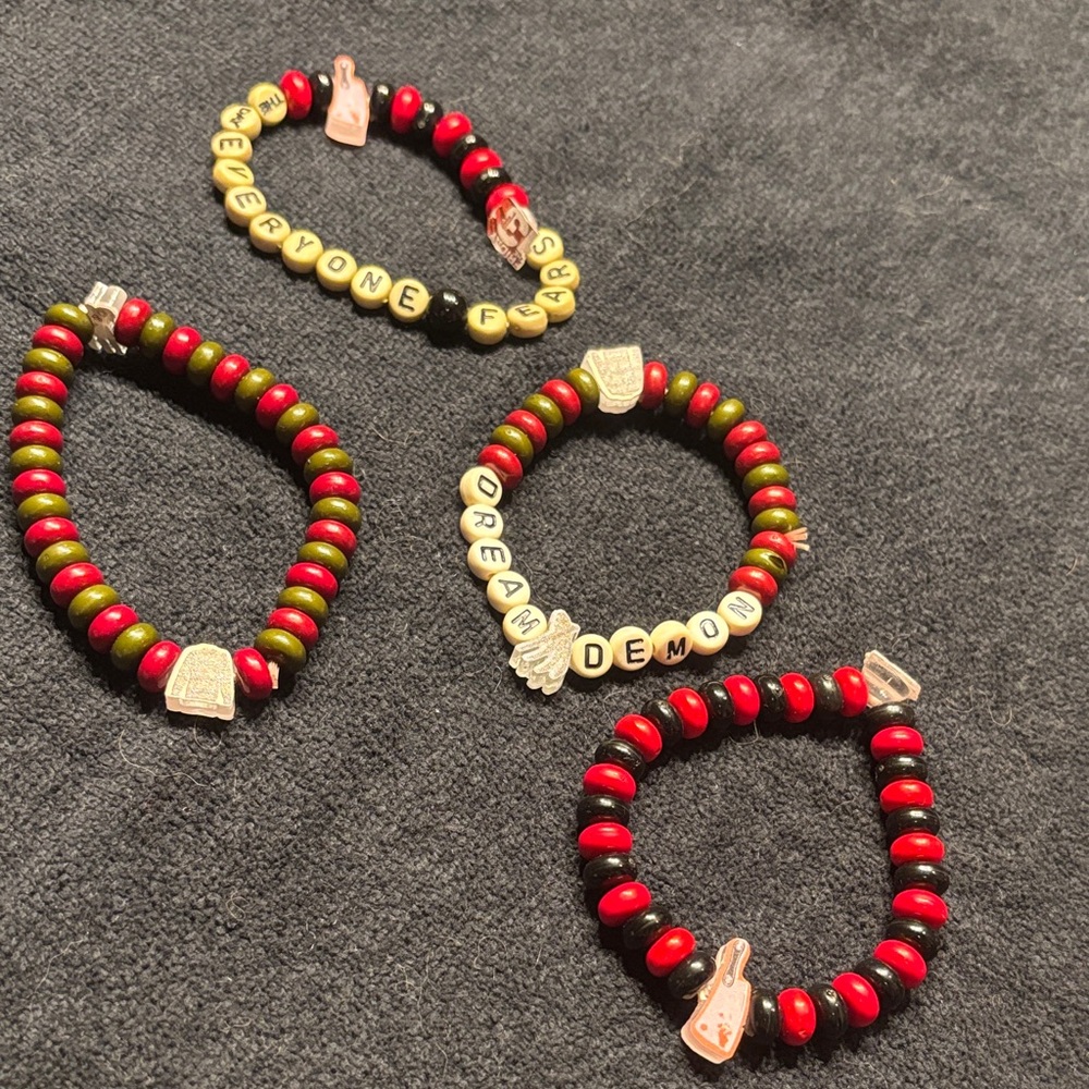 Horror themed Red and Green Beaded Charm Bracelet - Women Jewelry